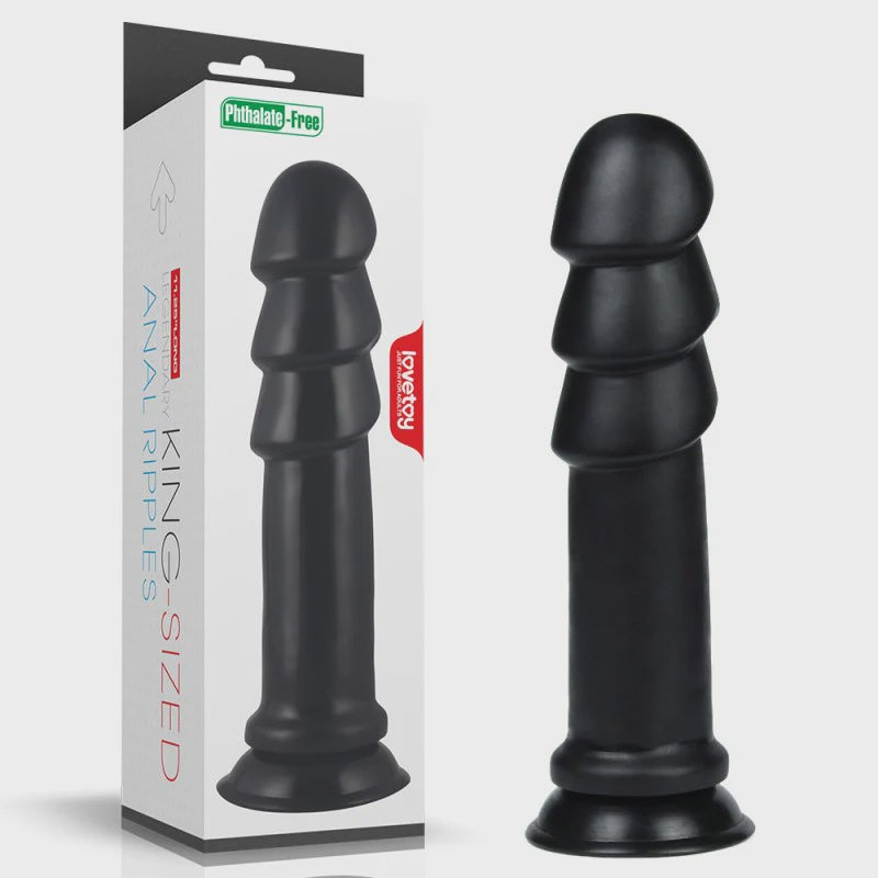 King Size 11.25 inch Anal Ripples Black textured anal toy design