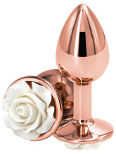 Load image into Gallery viewer, REAR ASSETS SMALL ROSE GOLD PLUG WITH WHITE ROSE DIAMONTE
