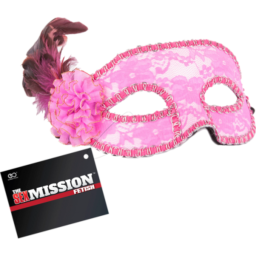 Feathered  Masquerade Mask With Pink Rose