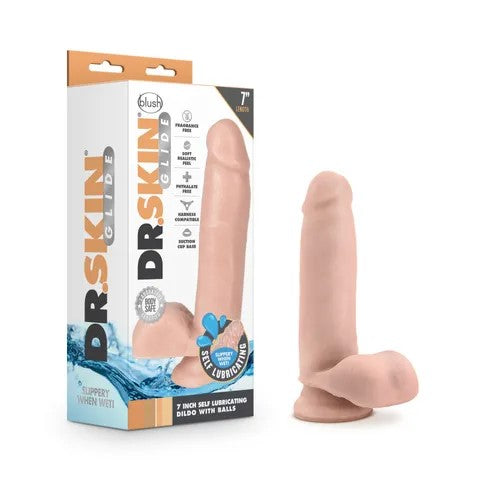 Dr Skin Glide - 7'' SELF LUBICATING DILDO WITH BALLS
