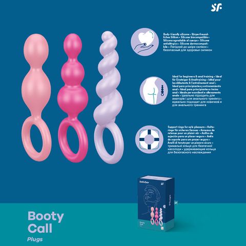 SATISFYER - BOOTY CALL Anal Plugs Assort Colours 3pc