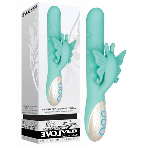 EVOLVED GRAND BEADED BUTTERFLY RECHARGEABLE VIBRATOR BLUE