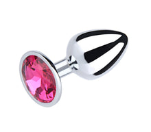 Load image into Gallery viewer, LOVE IN LEATHER ANAL PLUG SILVER METAL WITH RAINBOW ROUND GEM SMALL PLU001RBS
